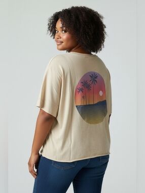 Roxy When In Hawaii Cropped Tapioca Cream Slub Knit T-shirt Women's XXL